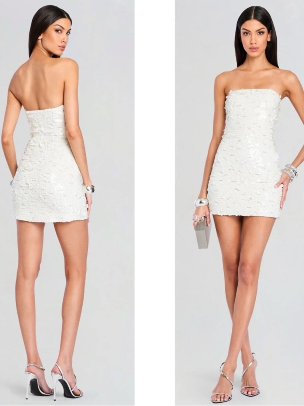 RETROFETE Nolia Sequin Embellished Strapless White Mini Dress Size Large